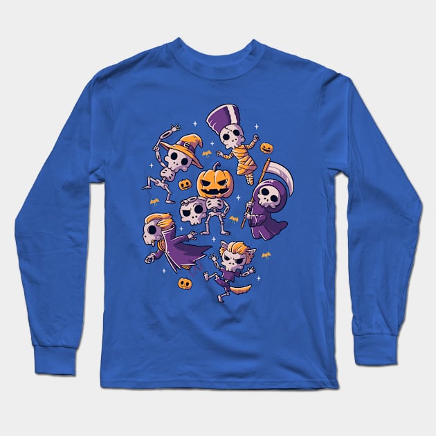 Halloween Skulls Cute Spooky Skeletons Long Sleeve T-Shirt by eduely